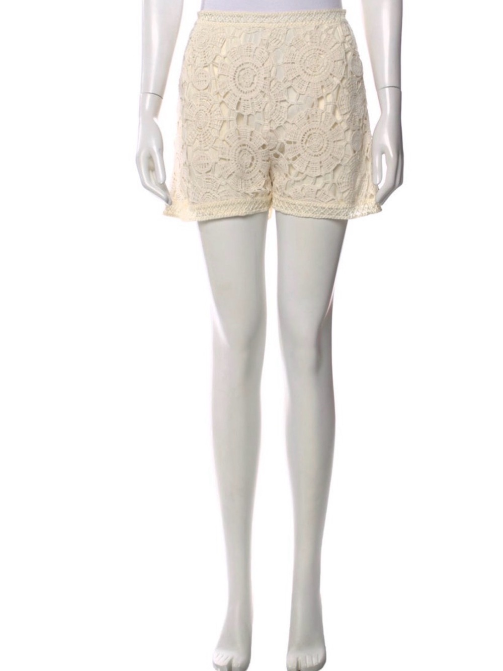 PatBO Cream Crochet High-Waist Lace Shorts
